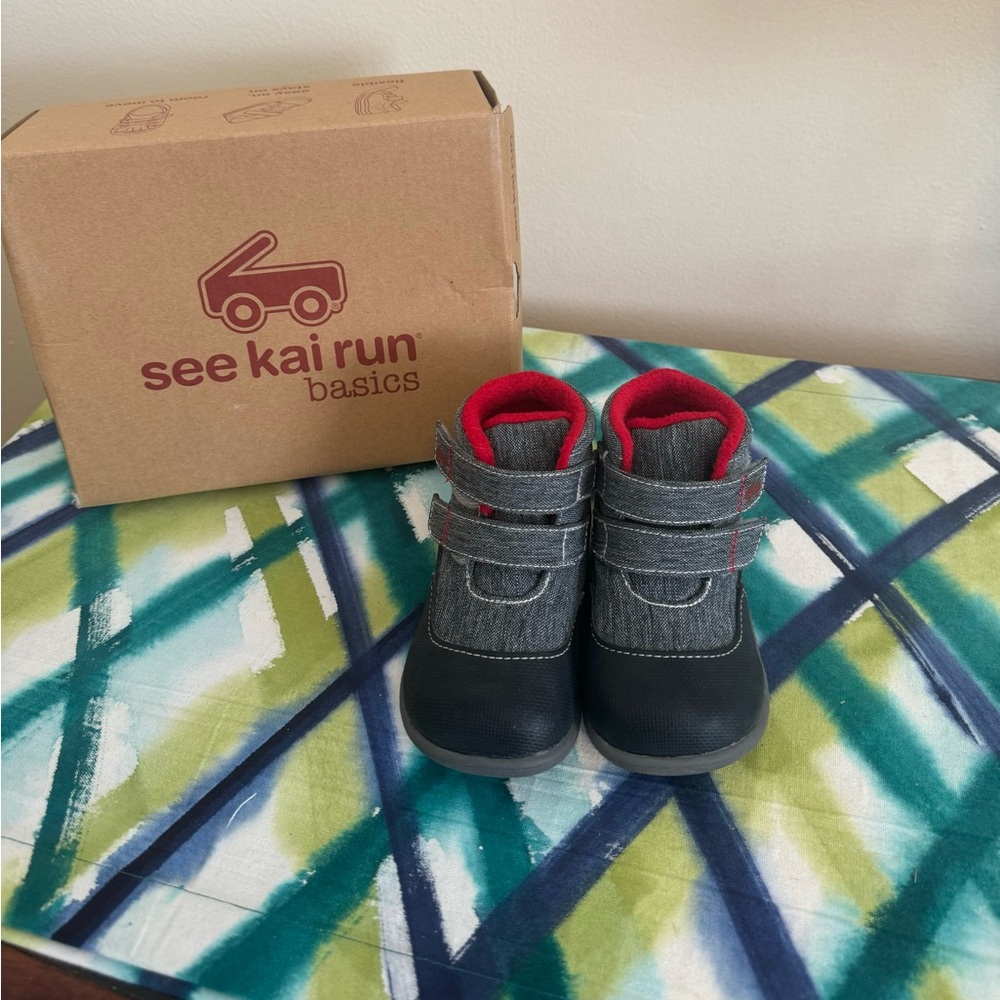 See Kai Run Kids Boots - Black and Gray with Red Accents